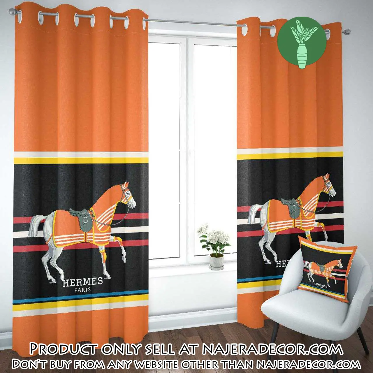 Hermes orange premium window curtains hot  set wc058 njr3142752